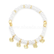 Rack Plating Brass Stretch Bracelets, with ABS Imitation Pearl Beads, Cadmium Free & Lead Free, Long-Lasting Plated, Heart, Inner Diameter: 2 inch(5cm)(BJEW-P341-10B-G)