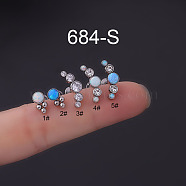 316 Surgical Stainless Steel & Synthetic Opal Flat Round Threadless Labrets, Stainless Steel Color, 8mm, Pin: 1.2mm(WGDA6C5-01)