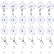 CHGCRAFT 48Pcs 341 Stainless Steel Hooks, with 201 Stainless Steel Spring Clips and Plastic Aquarium Suction Cup Sucker, Stainless Steel Color, 48pcs/bag(STAS-CA0001-30)
