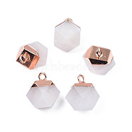 Natural Quartz Crystal Pendants, with Brass Findings, Faceted, Cube, Rose Gold, 26x19x19mm, Hole: 4mm(G-S359-377A)