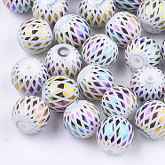 Electroplate Glass Beads, Round with Rhombus Pattern, Colorful, 8~8.5mm, Hole: 1.5mm(X-EGLA-S178-07E)