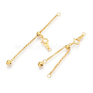 925 Sterling Silver Chain Extender, with S925 Stamp, with Clasps & Curb Chains, Real 18K Gold Plated, 50mm, Links: 53x1x0.5mm; Clasps: 8x6x1mm; Heart: 6×4×3mm, Label: 7x3x0.5mm.(FIND-T009-03G)