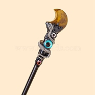 Evil Eyes Style Natural Tiger Eye Magic Wand, for Witches and Wizards, with Wooden Handles, Moon with Snake, 280x30mm(PW-WGF9442-11)