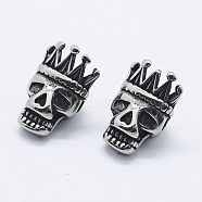 316 Surgical Stainless Steel Beads, Skull with Crown, Antique Silver, 15x10x8mm, Hole: 2mm(STAS-O102-24AS)