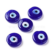 Handmade Evil Eye Lampwork Beads, Flat Round, Blue, 17~17.5x4mm, Hole: 1.2mm(LAMP-E026-01C)