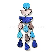 Imitation Leather Big Pendants, with Iron Ring, Teardrop & Half Round, Deep Sky Blue, 80x25x1mm, Hole: 1.4mm(FIND-G073-02)