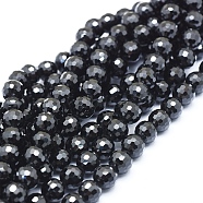 Natural Black Spinel Beads Strands, Faceted(128 Facets), Round, 8mm, Hole: 1mm, about 53pcs/strand, 16.14 inch(41cm)(G-D0010-12-8mm)