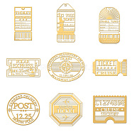 Nickel Decoration Stickers, Metal Resin Filler, Epoxy Resin & UV Resin Craft Filling Material, Golden, Tickets, 40x40mm, 9 style, 1pc/style, 9pcs/set(DIY-WH0450-070)