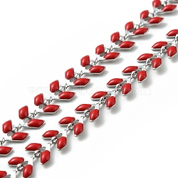 304 Stainless Steel Cobs Chains, with Enamel, Soldered, with Spool, Red, 6x1.5~2mm(CHS-C004-01C-P)