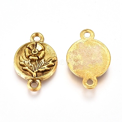 Tibetan Style Links/Connectors, Chandelier Components, Flat Round with Flower, Lead Free and Cadmium Free, Antique Golden, 17x11x2mm(TIBEP-EA11003YKG-AG-LF)
