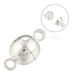 Brass Magnetic Clasps, Round, Silver Color Plated, 11.5x6mm, Hole: 1.2mm(X-MC019-S)
