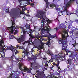 Resin Rhinestone and ABS Cabochons Sets, Half Round, Purple, 3~10x1~5mm(RESI-WH0029-51A)