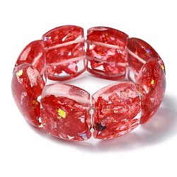 Dyed Natural Selenite & Synthetic Opal Stretch Bracelets, Epoxy Resin Domino Bracelets for Women, Red, Inner Diameter: 2-3/8 inch(6.1cm)(BJEW-G702-07D)