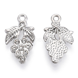 Alloy Pendants, with Crystal Rhinestone, Cadmium Free & Lead Free, Grape, Platinum, 21x12x3mm, Hole: 1.6mm(PALLOY-T087-05P)