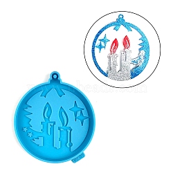 Christmas Themed Big Pendant Silicone Molds, Resin Casting Molds, for UV Resin, Epoxy Resin Craft Making, Flat Round, Candle Pattern, 117x104x9mm, Hole: 3.8mm(DIY-L067-B10)