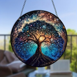 Tree of Life Acrylic Window Hanging Ornaments, Suncatcher Home Window Decoration, Dodger Blue, 200x3mm(PW-WG35586-01)