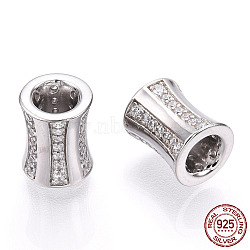 Rhodium Plated 925 Sterling Silver Micro Pave Cubic Zirconia Beads, Column, Nickel Free, Real Platinum Plated, 9x7mm, Hole: 3.5mm(STER-T004-90P)