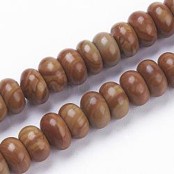 Natural Wood Lace Stone Beads Strands, Rondelle, 8~8.5x4~5mm, Hole: 1mm, about 78~79pcs/strand, 15.3 inch(39cm)(G-F520-06)