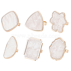 Olycraft Resin Palette Rings, with Iron Finger Ring, Imitation Shell, Nail Art Tool, for Acrylic UV Gel Polish Foundation Mixing, Mixed Shapes, White, Size 8, 18mm, Pad: 29.5~45x22.5~38x3mm, 6pcs/set(MRMJ-OC0001-16B)