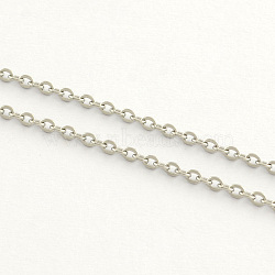 Non-Tarnish 304 Stainless Steel Cable Chains, Soldered, Flat Oval, Stainless Steel Color, 1.5x1x0.3mm(X-CHS-Q001-10-100m)