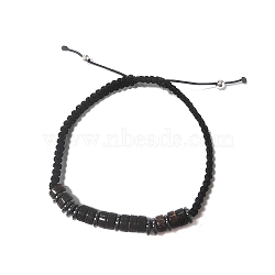 Coconut & Non-magnetic Synthetic Hematite Braided Bead Bracelet, Stone Bracelet for Men Women, Black, Inner Diameter: 2-1/8 inch(5.5cm)(BJEW-PH01415-04)