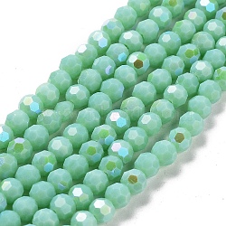 Opaque Glass Beads Strands, Faceted, Round, Aquamarine, 6x5.5mm, Hole: 0.9mm, about 94~97pcs/strand, 21.06~21.18''(53.5~53.8cm)(EGLA-A035-P6mm-L14)