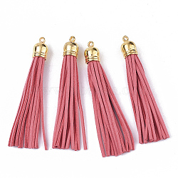 Faux Suede Tassel Pendant Decorations, with CCB Plastic Cord Ends, Golden, Light Coral, 84~89x11.5~12mm, Hole: 2.5mm(FIND-T003-A06)