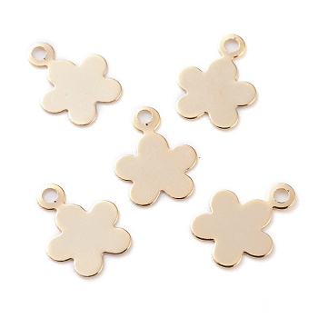 Brass Charms, Flower, Real 24K Gold Plated, 9.5x7x0.5mm, Hole: 1.2mm