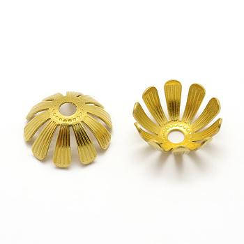 Brass Bead Caps, Nickel Free, Multi-Petal, Raw(Unplated), 12.5x5mm, Hole: 2mm