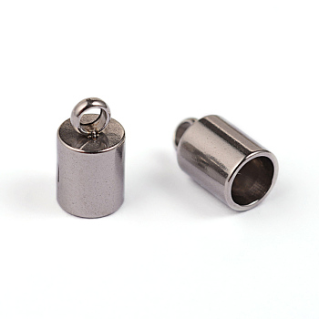 304 Stainless Steel Cord Ends, End Caps, Column, Stainless Steel Color, 9x5mm, Hole: 2mm, Inner Diameter: 4mm