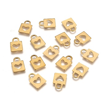 Padlock Ion Plating(IP) 304 Stainless Steel Charms, Golden, 16.5x11.5x1mm, Hole: 4x3.5mm
