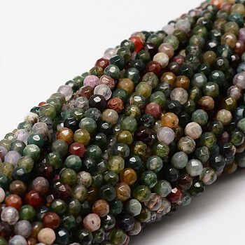 Faceted Natural Indian Agate Round Beads Strands, 4mm, Hole: 1mm, about 92pcs/strand, 15.3 inch