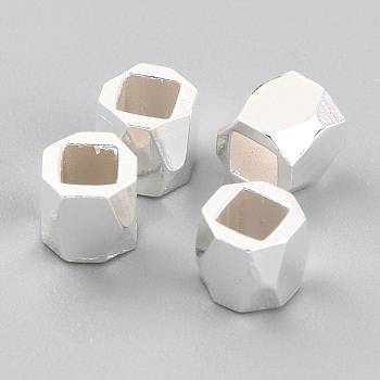 Brass Spacer Beads, Long-Lasting Plated, Faceted Column, 925 Sterling Silver Plated, 4x4~4.8mm, Hole: 3mm