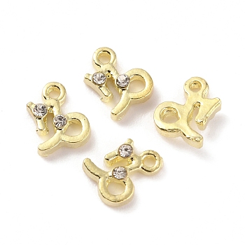 Zinc Alloy Charms, with Crystal Rhinestone, 12 Constellation, Golden, Capricorn, 7~9x5~7x2~2.5mm, Hole: 1mm