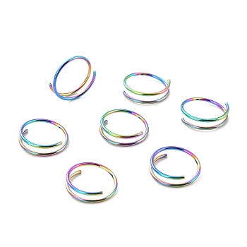 Rainbow Color Double Nose Ring for Single Piercing, Spiral 316 Surgical Stainless Steel Nose Ring for Women, Piercing Body Jewelry, 1~3x12mm, Inner Diameter: 10mm