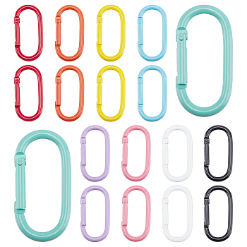 Elite 18Pcs 9 Colors Aluminum Spring Ring Clasps, Oval, Mixed Color, 50x25x4.5mm, Inner Diameter: 42x16mm, 2pcs/color