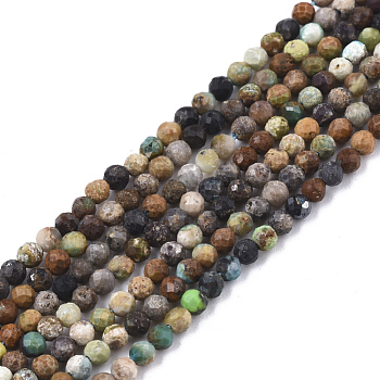 Natural Green Turquoise Beads Strands, Round, Grade A, Faceted(32 Facets), 2~2.5mm, Hole: 0.5mm, about 168~212pcs/strand, 15.35~15.75 inch(39~40cm)