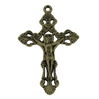 Tibetan Style Alloy Pendants, For Easter, Crucifix Cross, Cadmium Free & Lead Free, Antique Bronze, 55.5x34x5mm, Hole: 2mm, about 190pcs/1000g