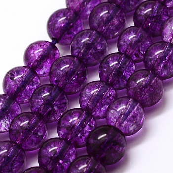 Dyed Round Natural Crackle Quartz Beads Strands, Dark Orchid, 8mm, Hole: 1mm, about 24pcs/strand, 7.5 inch