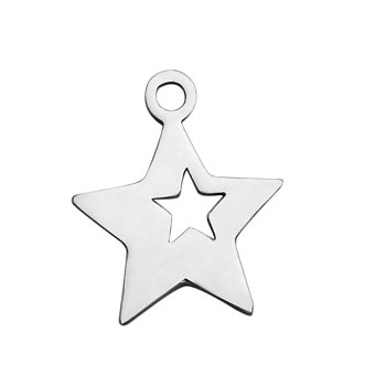 304 Stainless Steel Charms, Star, Stainless Steel Color, 13.7x12x1mm, Hole: 1.5mm