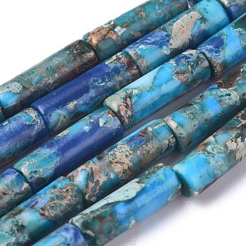 Assembled Synthetic Turquoise and Imperial Jasper Beads Strands, Dyed, Column, 13x4mm, Hole: 0.7mm, about 31 pcs/Strand, 15.75 inch(40 cm)