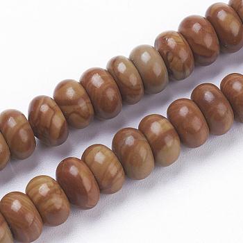 Natural Wood Lace Stone Beads Strands, Rondelle, 8~8.5x4~5mm, Hole: 1mm, about 78~79pcs/strand, 15.3 inch(39cm)