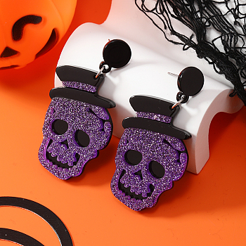 Halloween Skull Stud Earrings, Acrylic Dangle Fashion Statement Jewelry Accessories, Purple