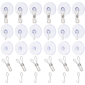 CHGCRAFT 48Pcs 341 Stainless Steel Hooks, with 201 Stainless Steel Spring Clips and Plastic Aquarium Suction Cup Sucker, Stainless Steel Color, 48pcs/bag