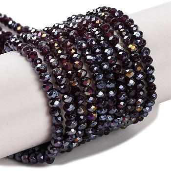 Baking Electroplate Glass Beads Strands, AB Color, Faceted, Rondelle, Coconut Brown, 3x2mm, Hole: 0.7mm, about 135~140pcs/strand, 32~34cm