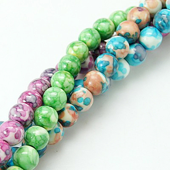 Synthetic Ocean White Jade Beads Strands, Dyed, Round, Mixed Color, 8mm, Hole: 1mm, about 50pcs/strand, 15 inch