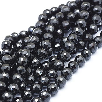 Natural Black Spinel Beads Strands, Faceted(128 Facets), Round, 8mm, Hole: 1mm, about 53pcs/strand, 16.14 inch(41cm)