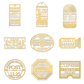 Nickel Decoration Stickers, Metal Resin Filler, Epoxy Resin & UV Resin Craft Filling Material, Golden, Tickets, 40x40mm, 9 style, 1pc/style, 9pcs/set