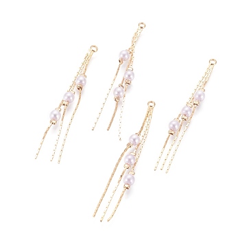 Brass Coreana Chain Tassel Pendants, with Acrylic Imitation Pearl Beads, Nickel Free, Real 18K Gold Plated, 53mm, Hole: 1.6mm, Beads: 4x4mm