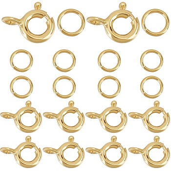 10Pcs 925 Sterling Silver Spring Ring Clasps, with 10Pcs Open Jump Rings, Golden, 9x6x1.5mm, Hole: 3mm